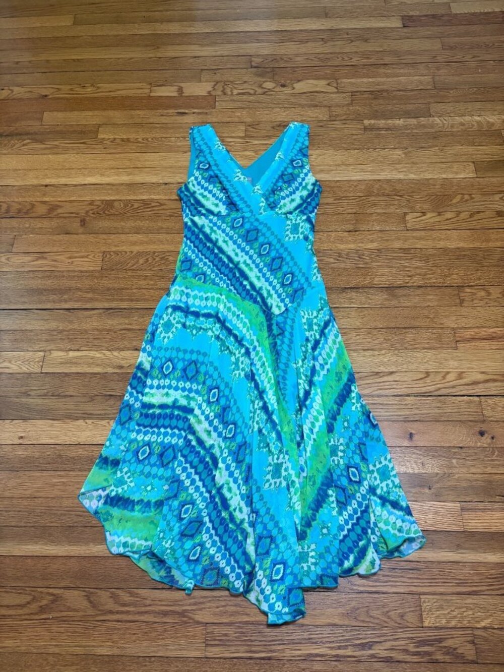 Rabbit Rabbit Rabbit Designs Womens Asymmetrical Dress Size 12 Turquoise Batik